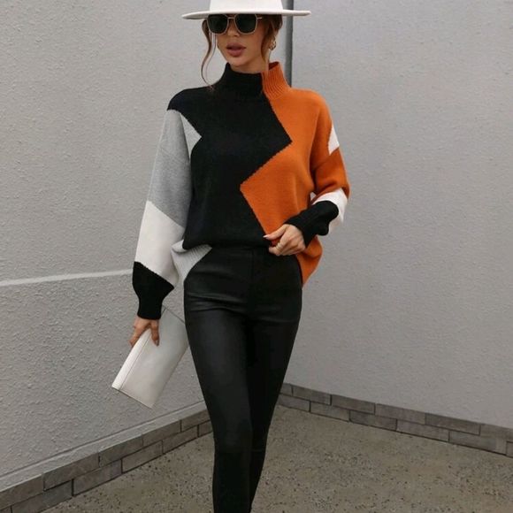 Gracy's Fashion Sweaters - Colorblock high neck sweater